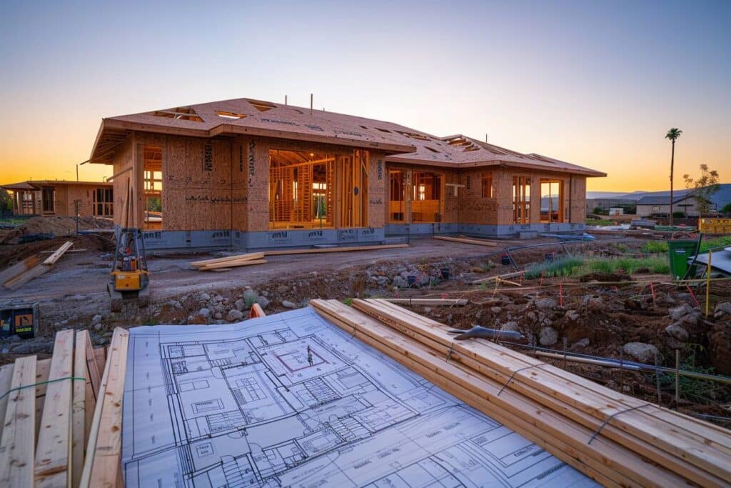 Maison en construction avec documents administratifs